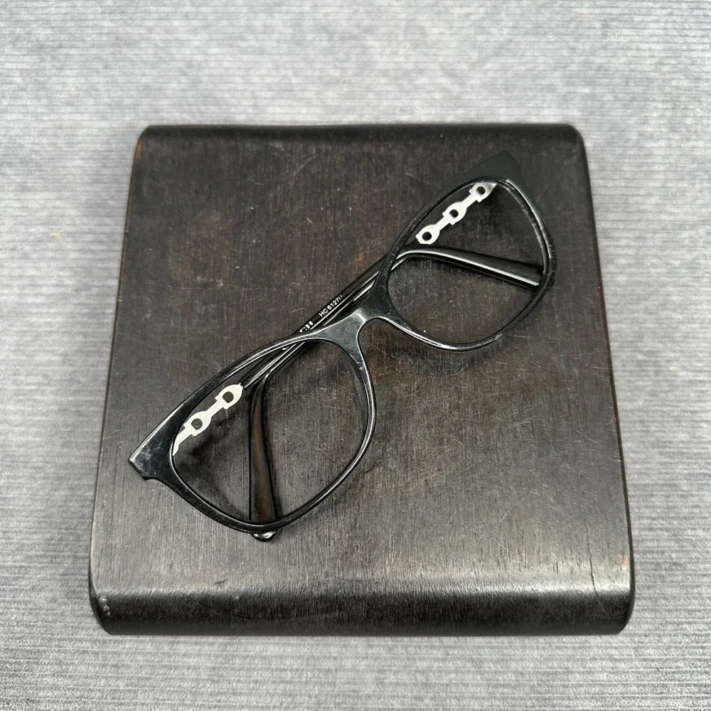 Coach HC 6127U Black Cat Eye Y2K Eyeglasses Silver Chain Link Frames 53-17-140